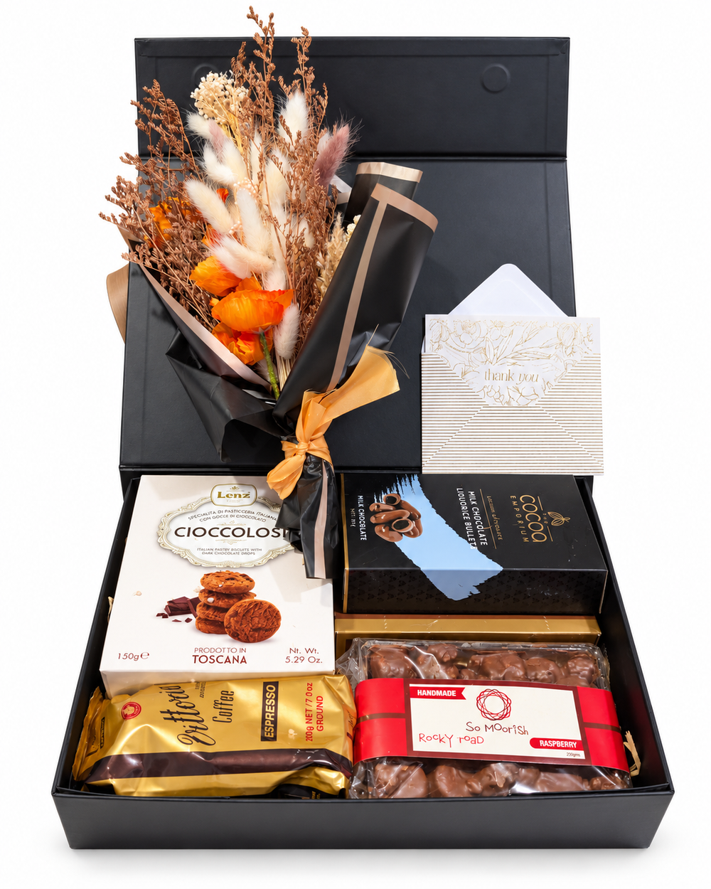 Dried-flower gourmet gift from a previous BasketsBliss customer order.