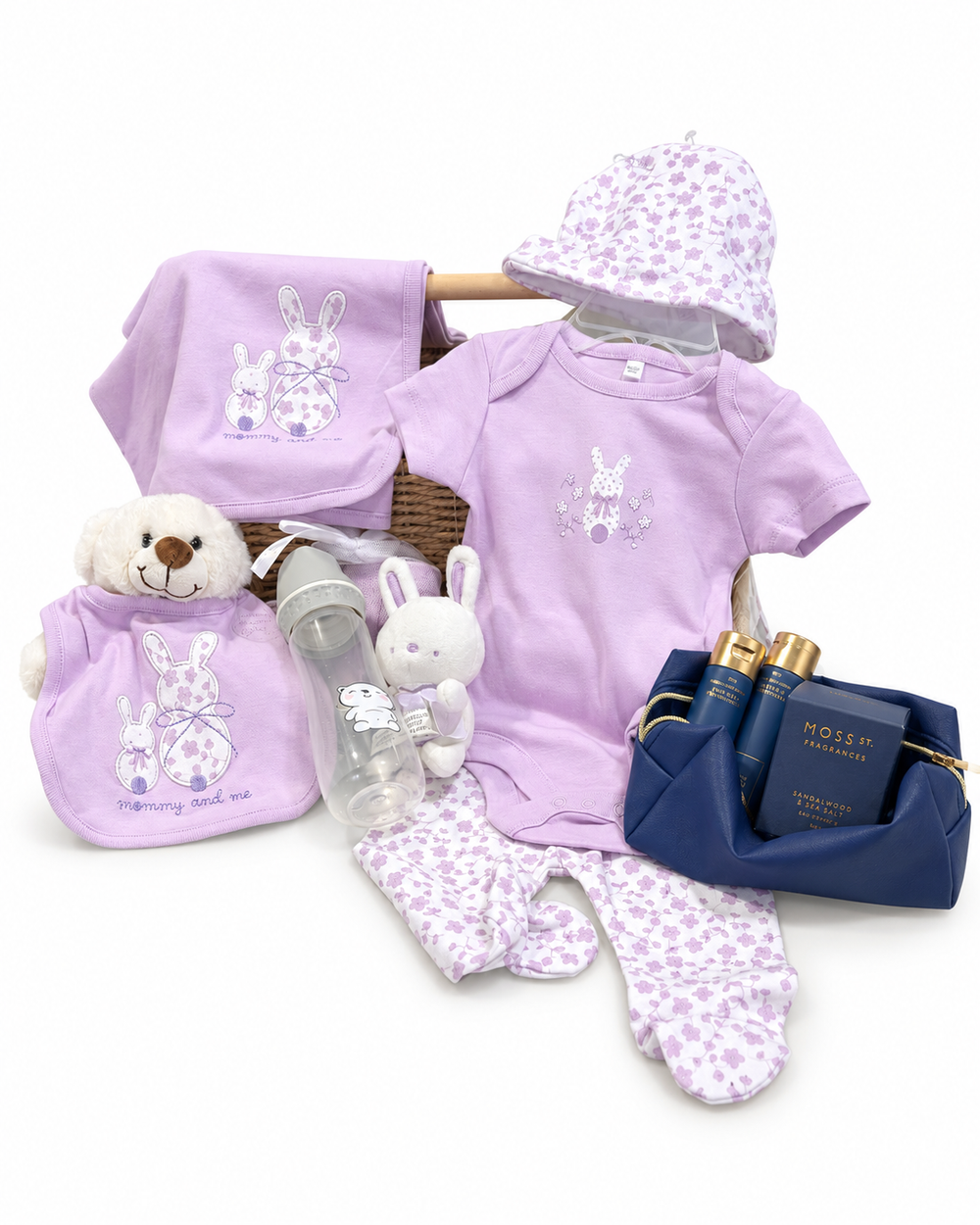 Lavender baby gift presentation from a previous BasketsBliss customer order.