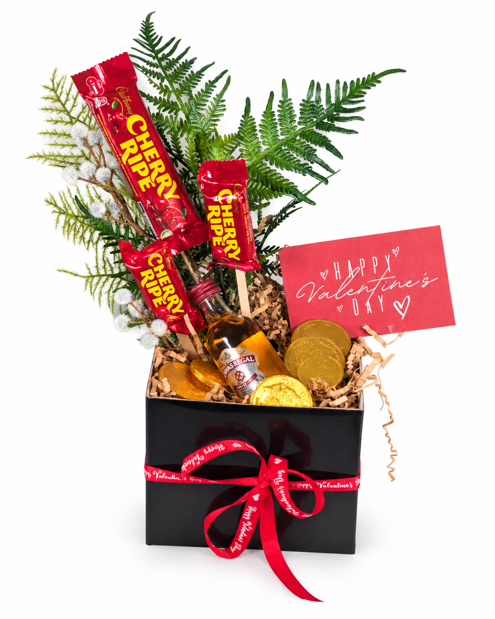 Mini chocolate and bottle gift from a previous BasketsBliss customer order.
