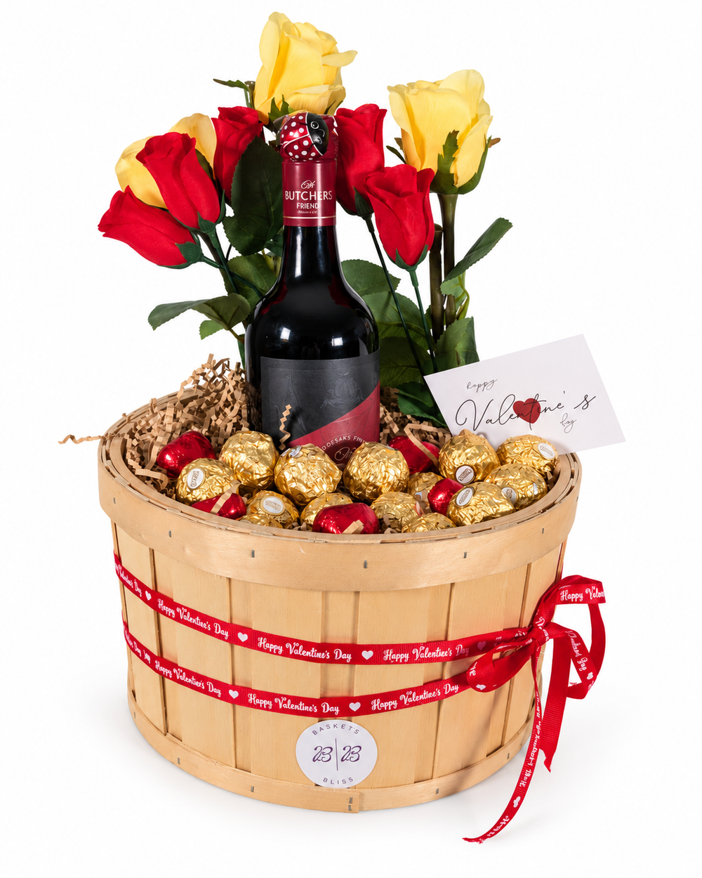 Wine roses and chocolates from a previous BasketsBliss customer order.